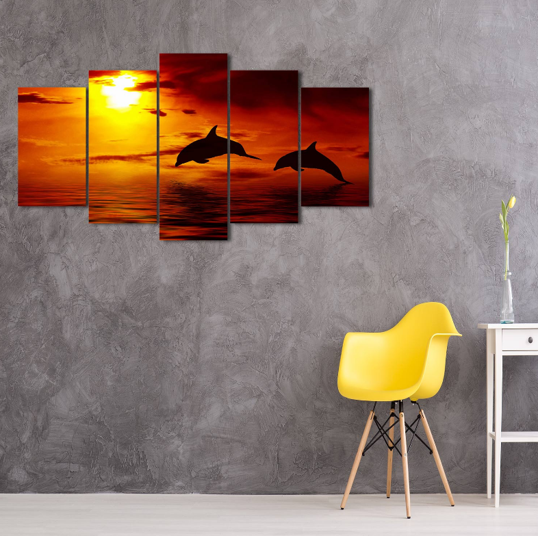 Sunset Dolphins – Animal Canvas Wall Art