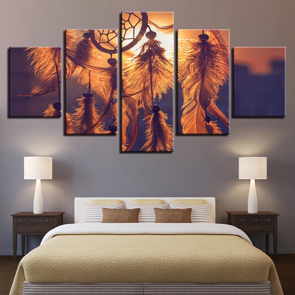 Sunset Dreamcatcher Pictures Feather – Abstract Canvas Wall Art