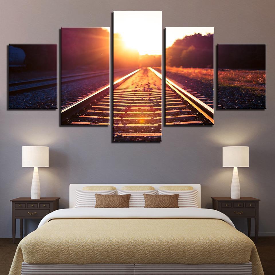 Sunset Dusk Railway Landscape – Nature Canvas Wall Art