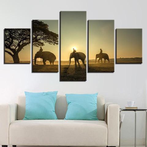 Sunset Elephant Family – Animal Canvas Wall Art