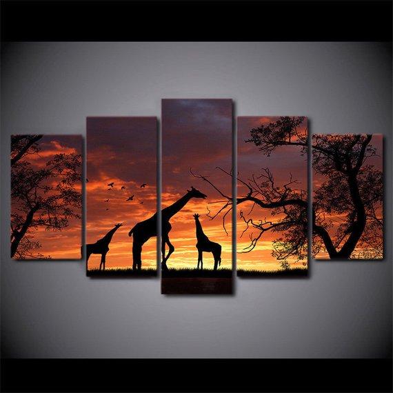 Sunset Giraffes Giraffe – Animal Canvas Wall Art