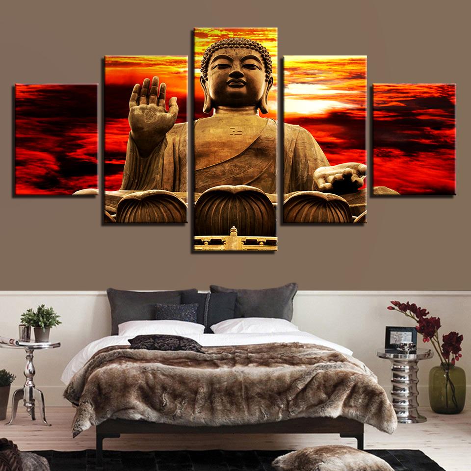Sunset Golden Buddha Statue – Religion Canvas Wall Art