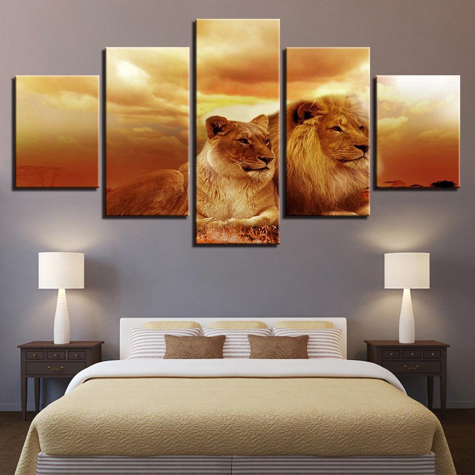 Sunset King Of The Forest Lions – Animal Canvas Wall Art