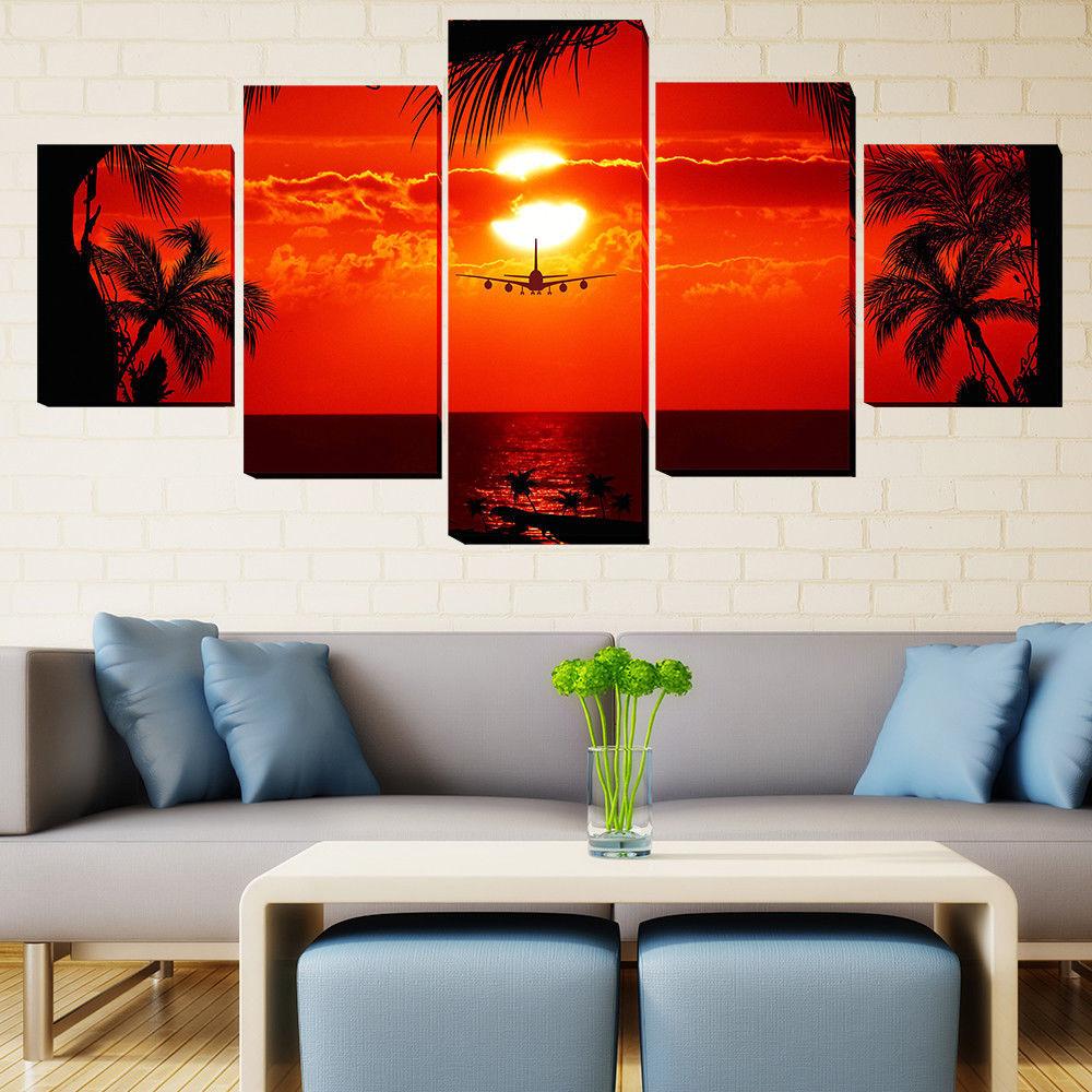 Sunset &Amp; Landing Plane – Airplane Canvas Wall Art