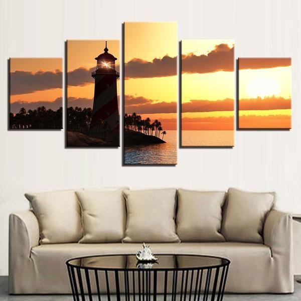 Sunset Landscape Lighthouse Sea Level – Narture Canvas Wall Art