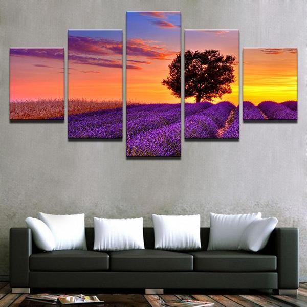 Sunset Lavender Garden – Nature Canvas Wall Art