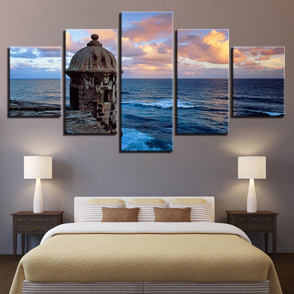 Sunset Lighthouse Sea Waves – Space Canvas Wall Art