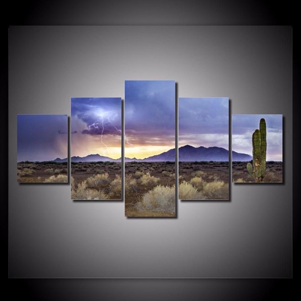 Sunset Lightning Desert – Nature Canvas Wall Art