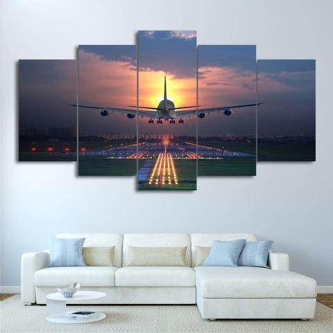 Sunset Lights Airplane – Airplane Canvas Wall Art