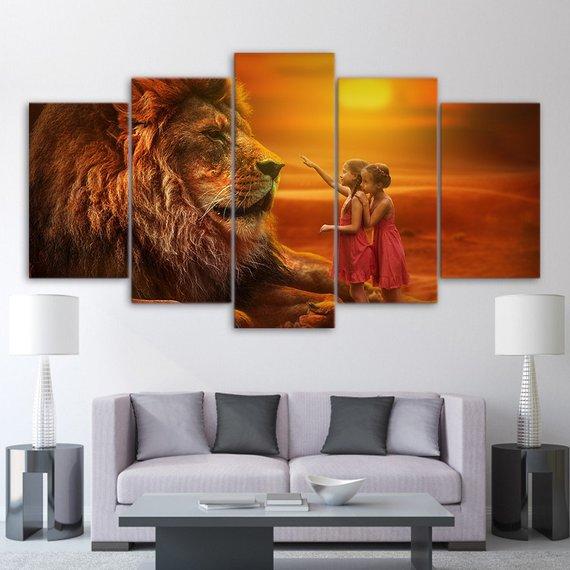 Sunset Lion Animal Lion Children – Animal Canvas Wall Art