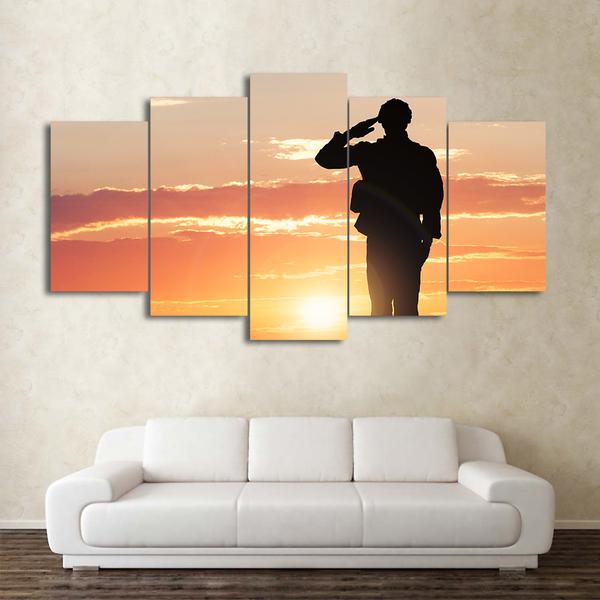 Sunset Military Soldier Silhouette At Sunset -Optional 80 – Army Canvas Wall Art