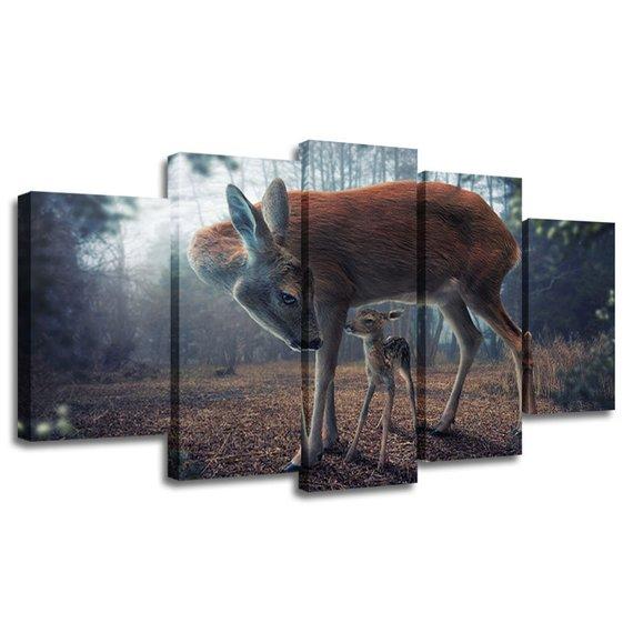 Sunset Mother And Son White-Tailed Deer – Animal Canvas Wall Art