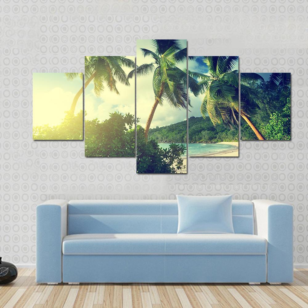 Sunset On The Beach Takamaka, Mahe Island – Nature Canvas Wall Art