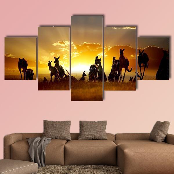 Sunset Over Australian Outback Kangaroo Series – Animal Canvas Wall Art