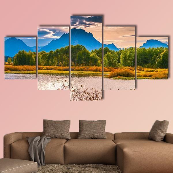 Sunset Over Grand Tetons Taken From The Oxbow Bend 1 – Nature Canvas Wall Art