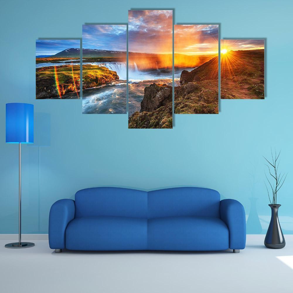 Sunset Over Landscapes And Waterfalls – Nature Canvas Wall Art