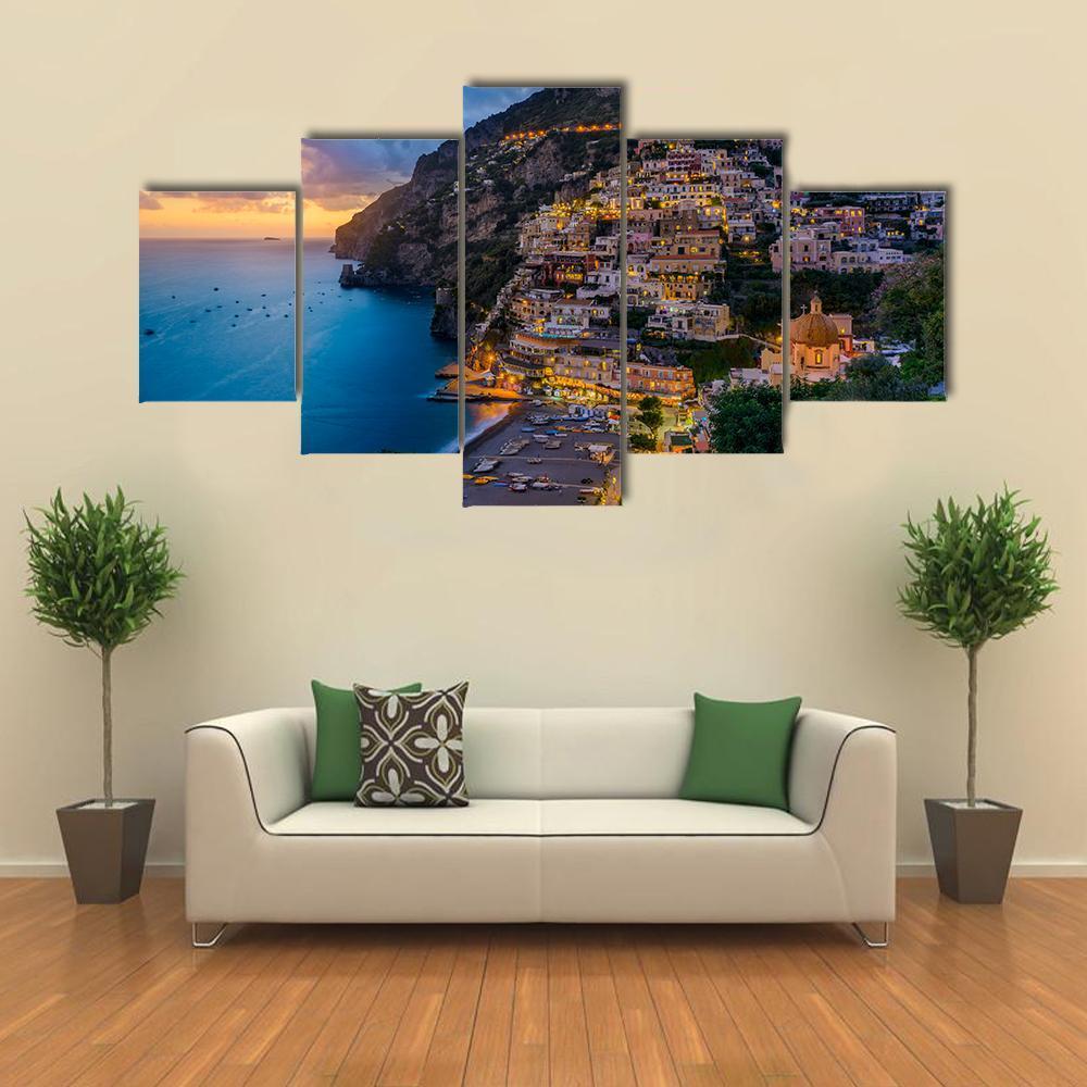 Sunset Over Positano At Amalfi Coast – Nature Canvas Wall Art