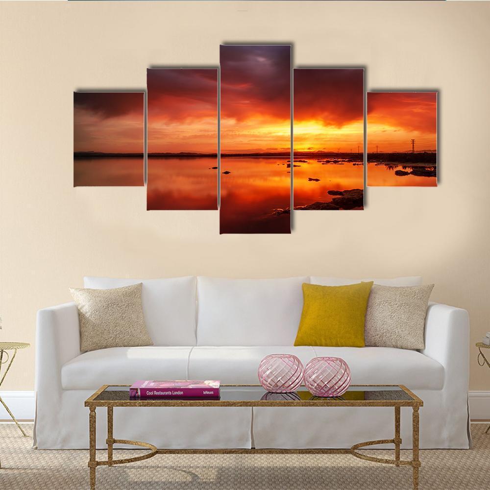 Sunset Over Still Lake In Torrevieja – Nature Canvas Wall Art