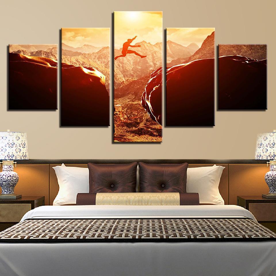 Sunset Parkour Extreme Sports Across Mountains – Sport Canvas Wall Art