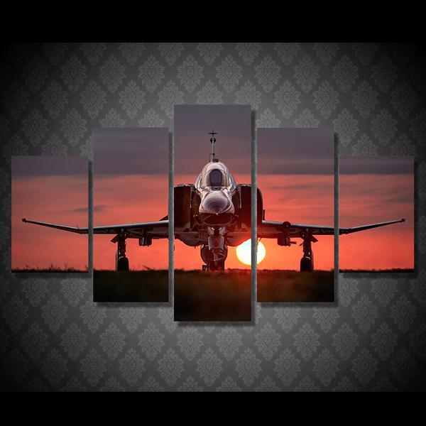 Sunset Plane Military Jet 01 – Aircraft Canvas Wall Art