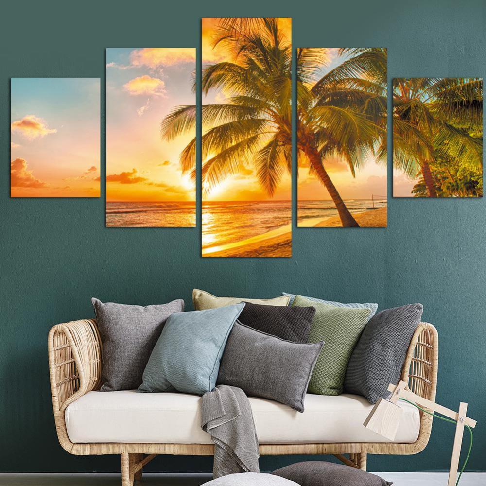 Sunset Seascape Beach Coconut Tree – Nature Canvas Wall Art