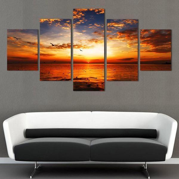 Sunset Seaview Orange Clouds – Nature Canvas Wall Art