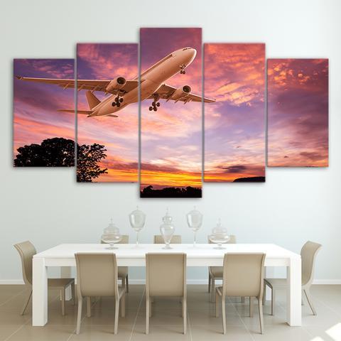 Sunset Sky And Airplane – Airplane Canvas Wall Art