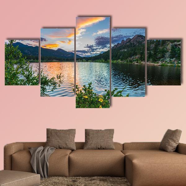 Sunset Sky Over Lily Lake – Nature Canvas Wall Art