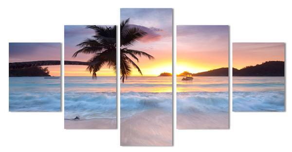 Sunset Sunrise With Tropical Palm Tree – Nature Canvas Wall Art