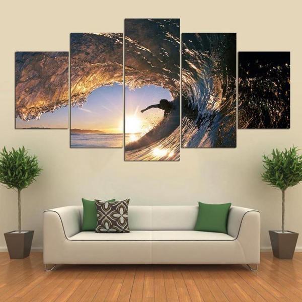 Sunset Surfing Amazing Waves – Sport Canvas Wall Art