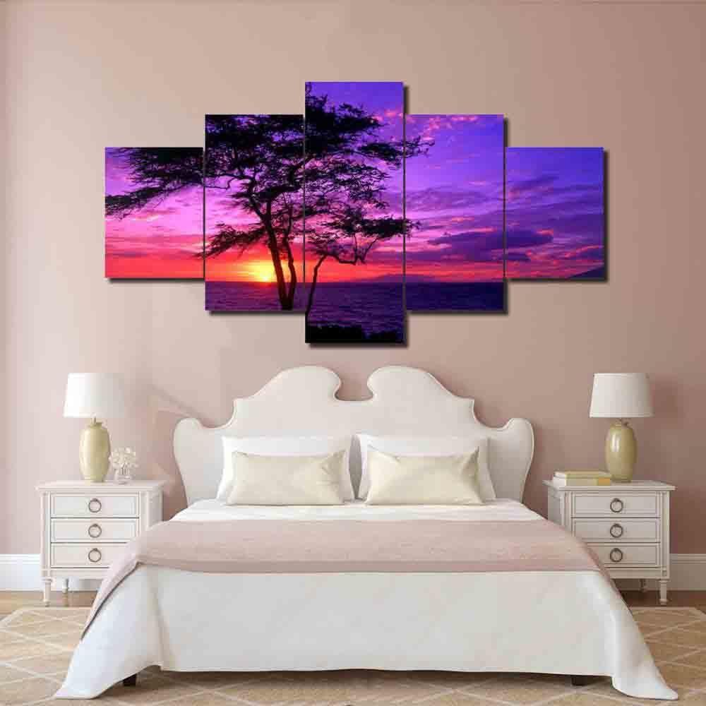 Sunset Tree Purple Sky – Nature Canvas Wall Art