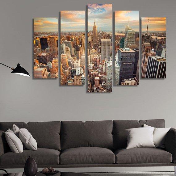 Sunset View At Manhattan – Nature Canvas Wall Art