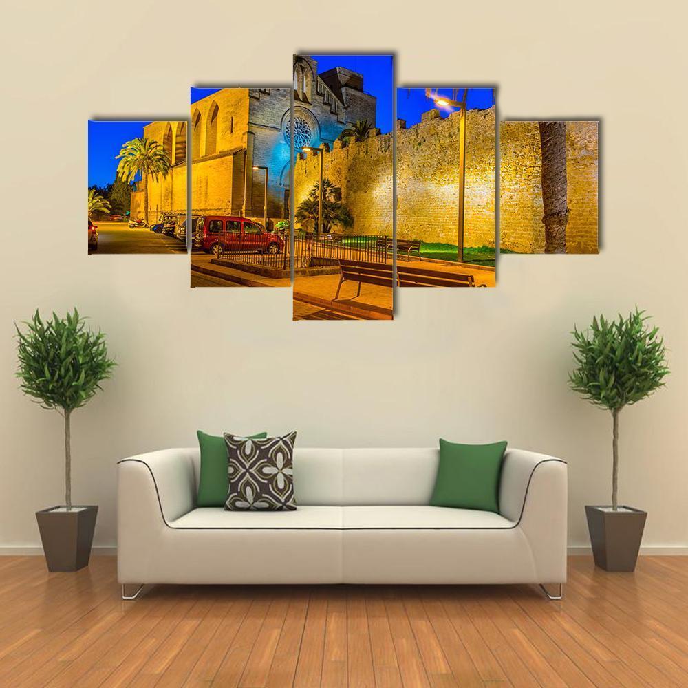Sunset View Of Fortification Of Alcudia Town At Mallorca – Nature Canvas Wall Art