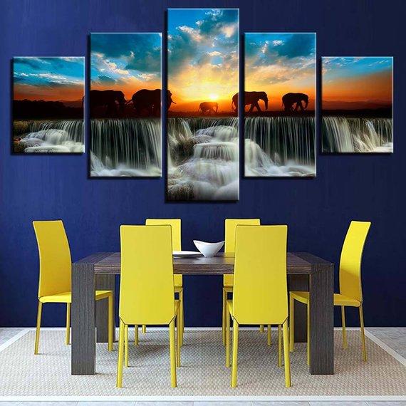 Sunset Waterfall Elephant 1 – Animal Canvas Wall Art