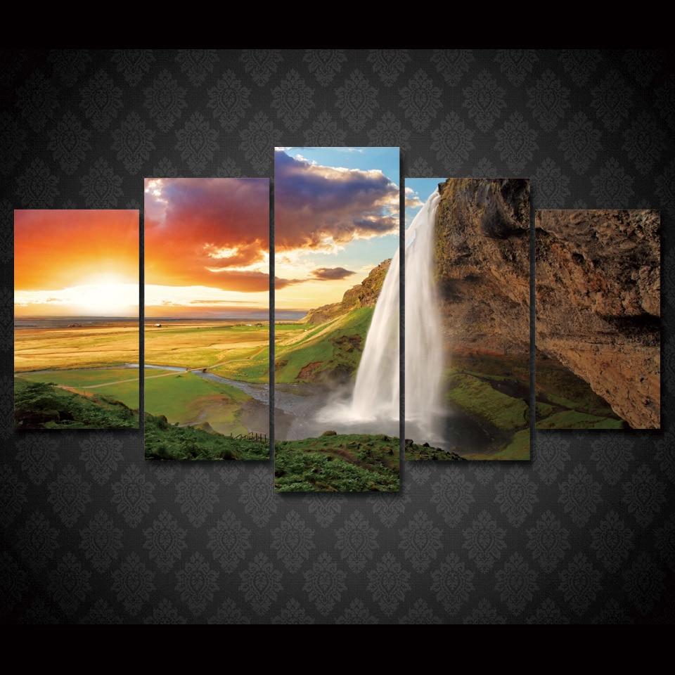 Sunset Waterfall – Nature Canvas Wall Art