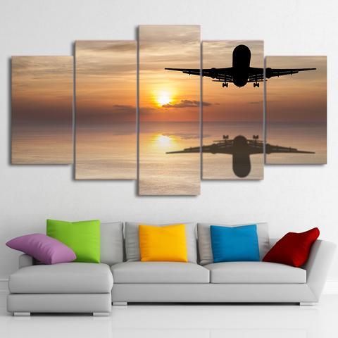 Sunset With Shadow Airplane – Airplane Canvas Wall Art