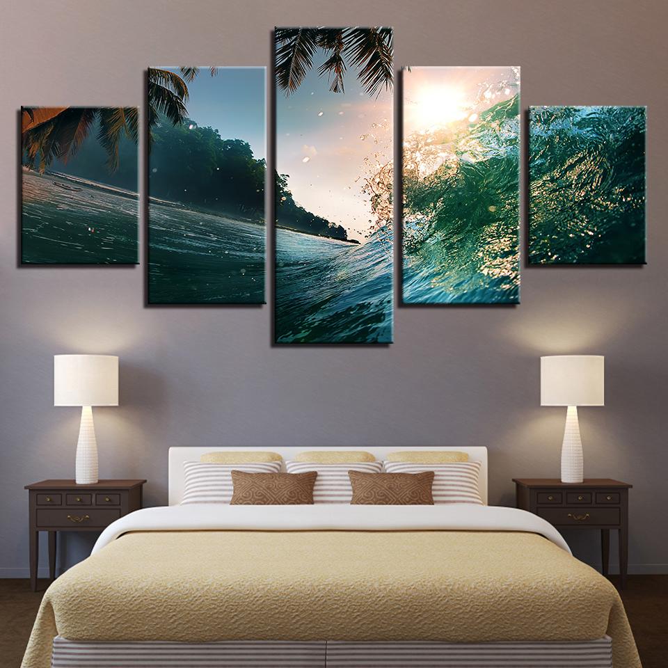 Sunshine Beach Green Waves – Space Canvas Wall Art