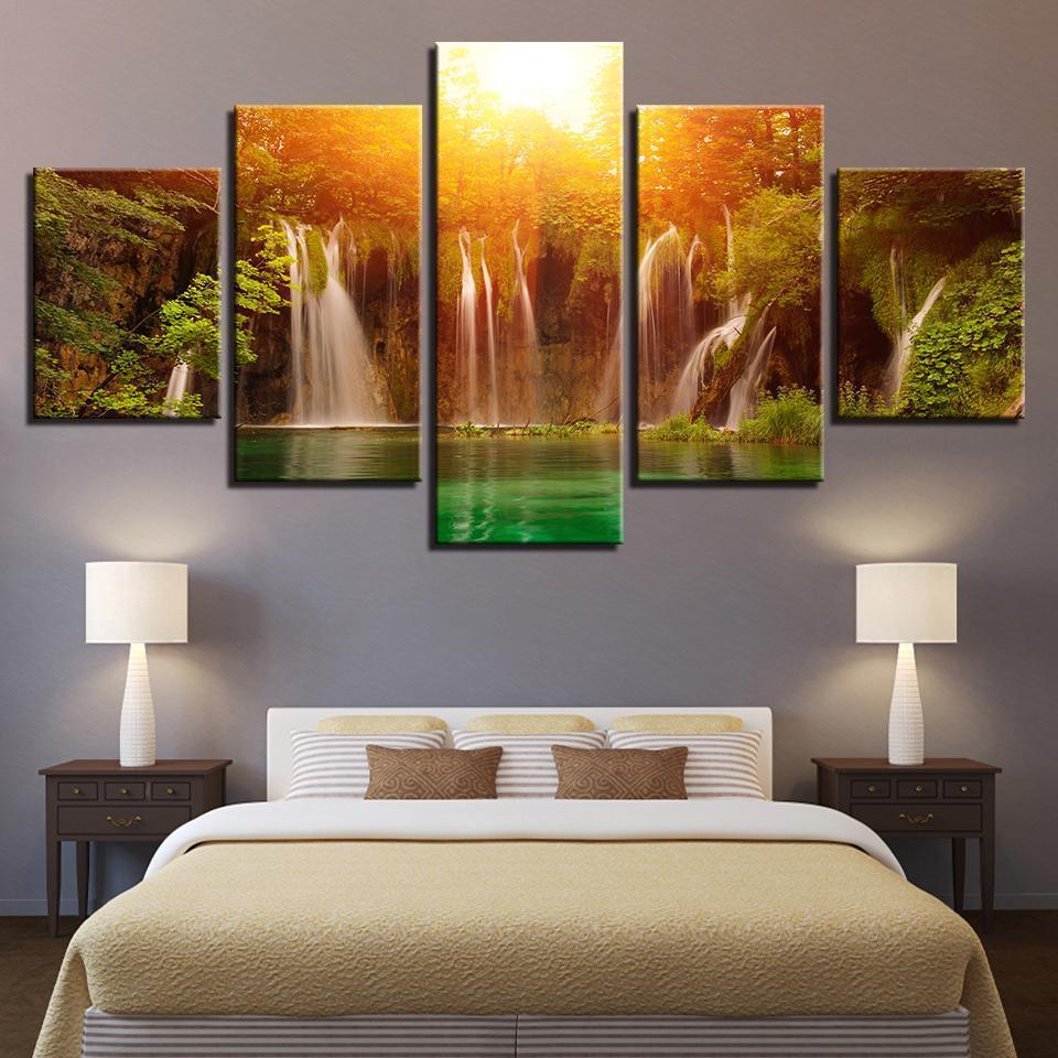 Sunshine Waterfall Lake – Nature Canvas Wall Art