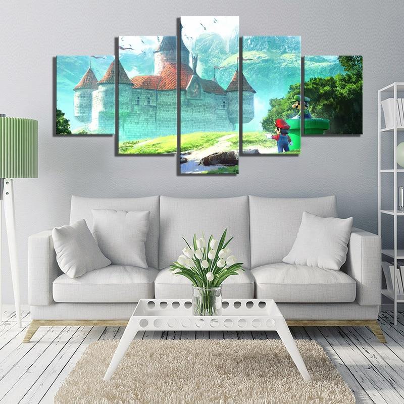Super Mario Standing In Front Of The Castle Game – Canvas Wall Art