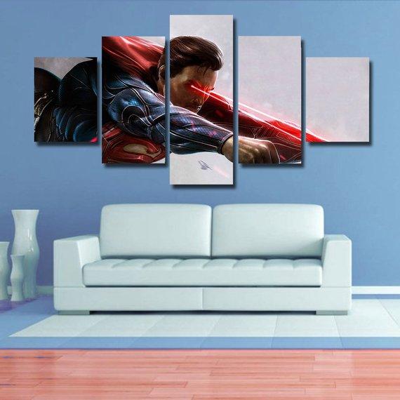 Superman Fight With Glowing Red Eyes Dc Canvas Wall Art