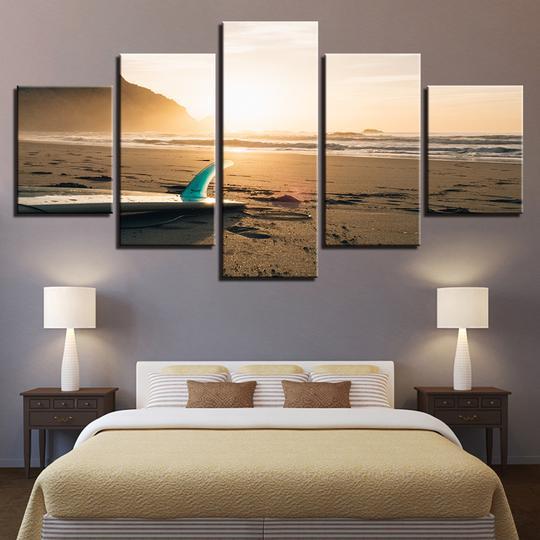 Surfboard On The Beach – Space Canvas Wall Art