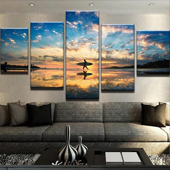 Surfers Sunset Ocean – Nature Canvas Wall Art