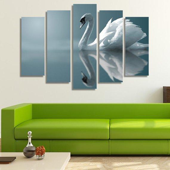 Swan In A Lake Reflection – Animal Canvas Wall Art