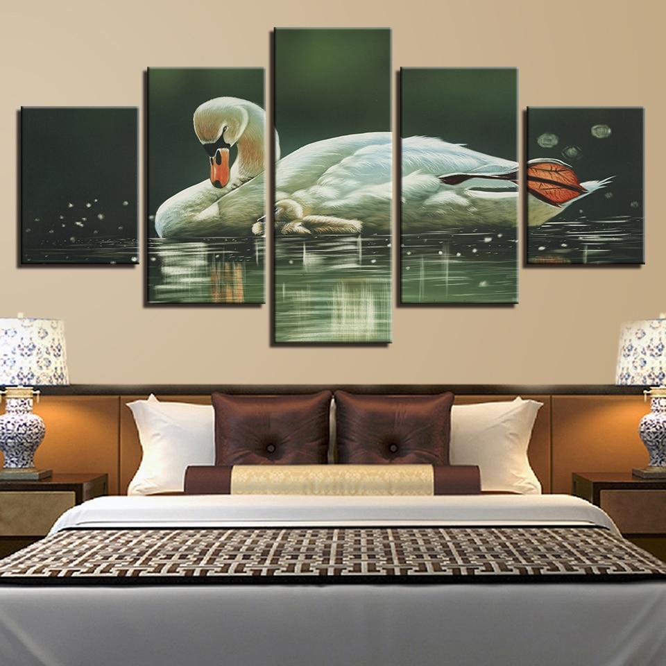 Swans In The Lake Swim – Animal Canvas Wall Art