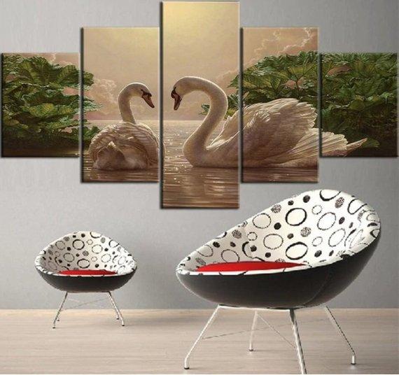 Swans Lake Swan Couple Lovers – Animal Canvas Wall Art