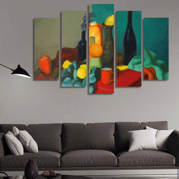 Table Bottles And Fruits – Abstract Canvas Wall Art