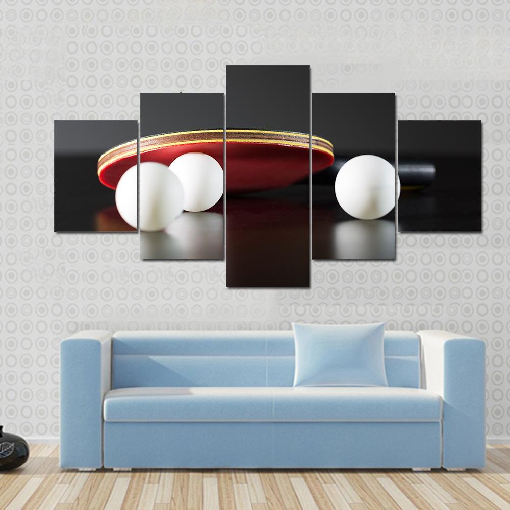 Table Tennis Racket And Balls On Dark Table – Sport Canvas Wall Art