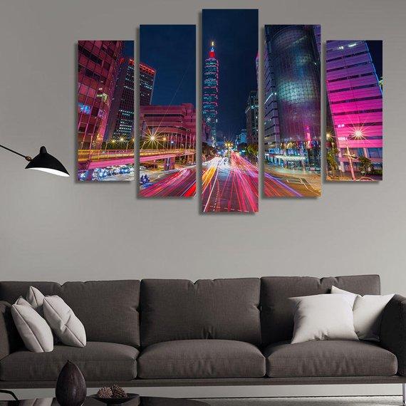 Taipei Cityscape At Twilight In Taiwan – Nature Canvas Wall Art