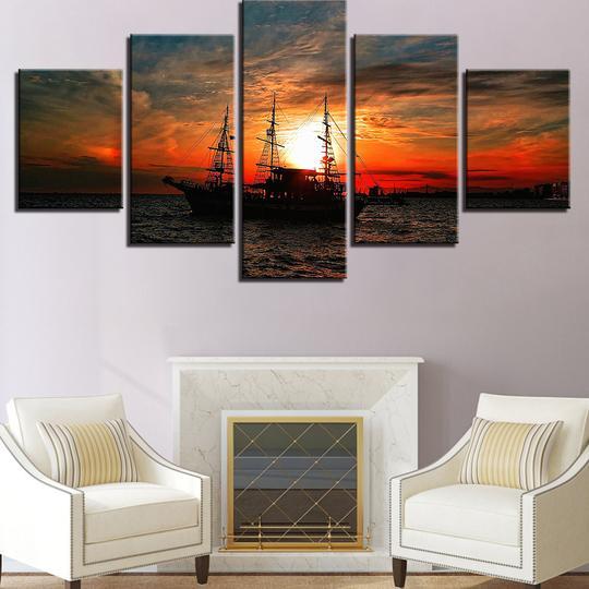 Tall Ship Sailboat At Sunset – Space Canvas Wall Art