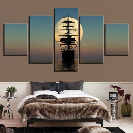 Tall Ship Sailing Into The Full Moon – Space Canvas Wall Art